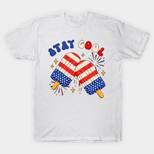 Stay Cool 4th July Popsicle Shirt Boys Men USA Flag American T-Shirt